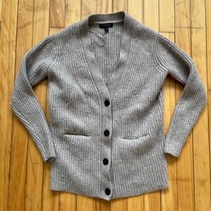 Banana Republic 100% Cashmere Ribbed Cardigan Sweater Grey Beige Womens XS